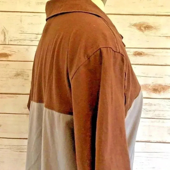SPLIT Men Short Sleeve Polo Style Collar Brown Gray Casual Shirt Sz Extra Large - Picture 3 of 14